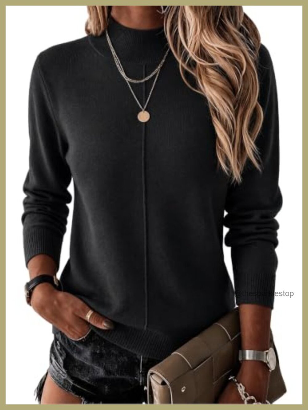 Wool Blend Mock Neck Long Sleeve Sweater Pullover Business Casual